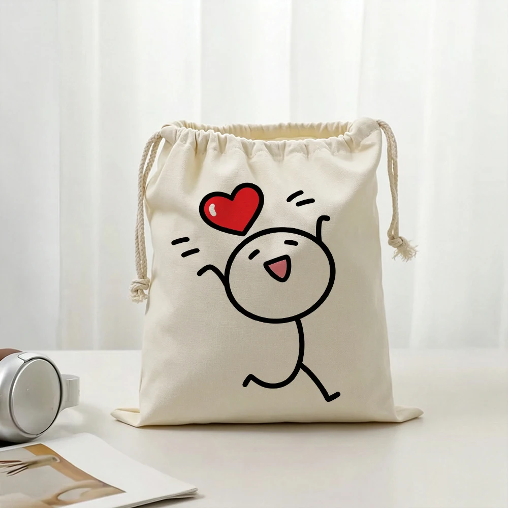Personalized Stick Figure Drawstring Bags Custom Logos Fun Cute Heart Funny Cartoon Storage Gifts Pouches for Women Girl Couples