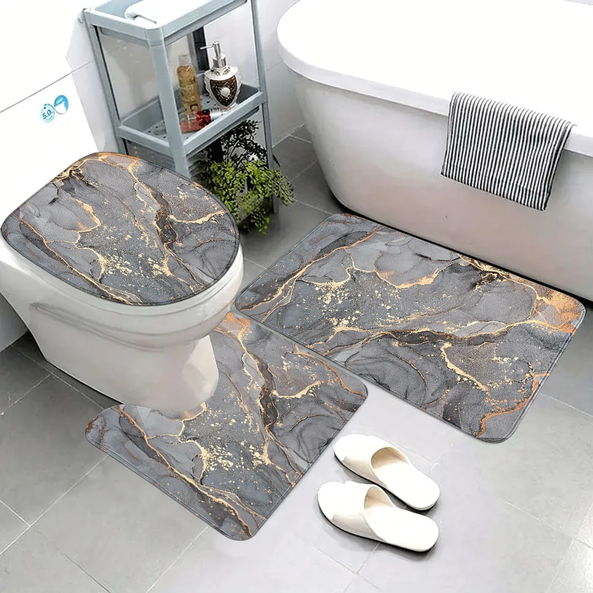 Modern home bathroom decoration toilet three piece set, bathroom anti slip thickened soft carpet floor mat, optional single gaug