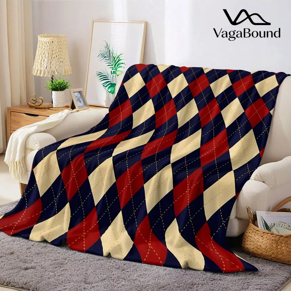 Vintage Argyle Flannel Blanket Warm Soft Halloween Christmas Decorative Couch Warm Cozy All-Season Gift