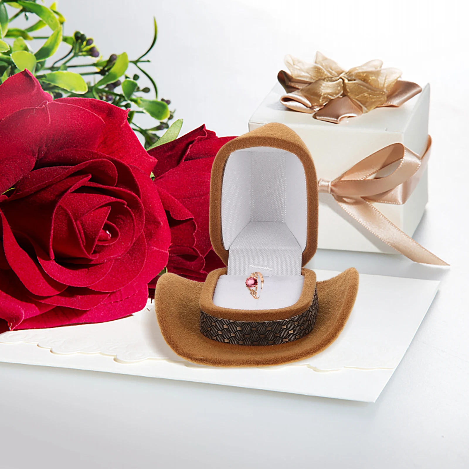 

2pcs Jewelry Storage Organizer Engagement Holder Hat Shape Wedding Ceremony Case Flocked Container Gift Packaging Lightweight