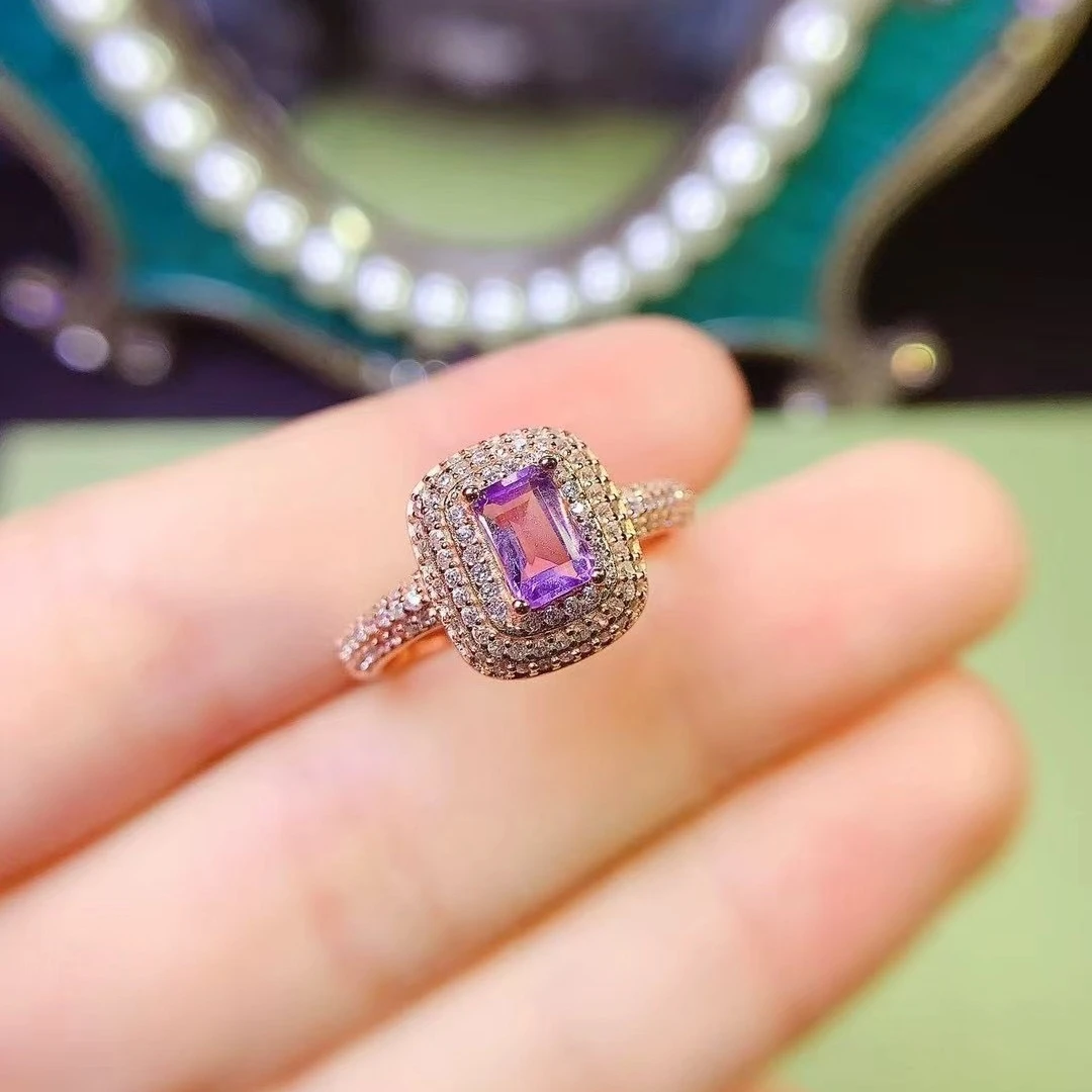 

KJJEAXCMY High End Women's Ring Natural Amethyst S925 Silver with Electroplating Boasting High Clarity Full Brilliance Gift
