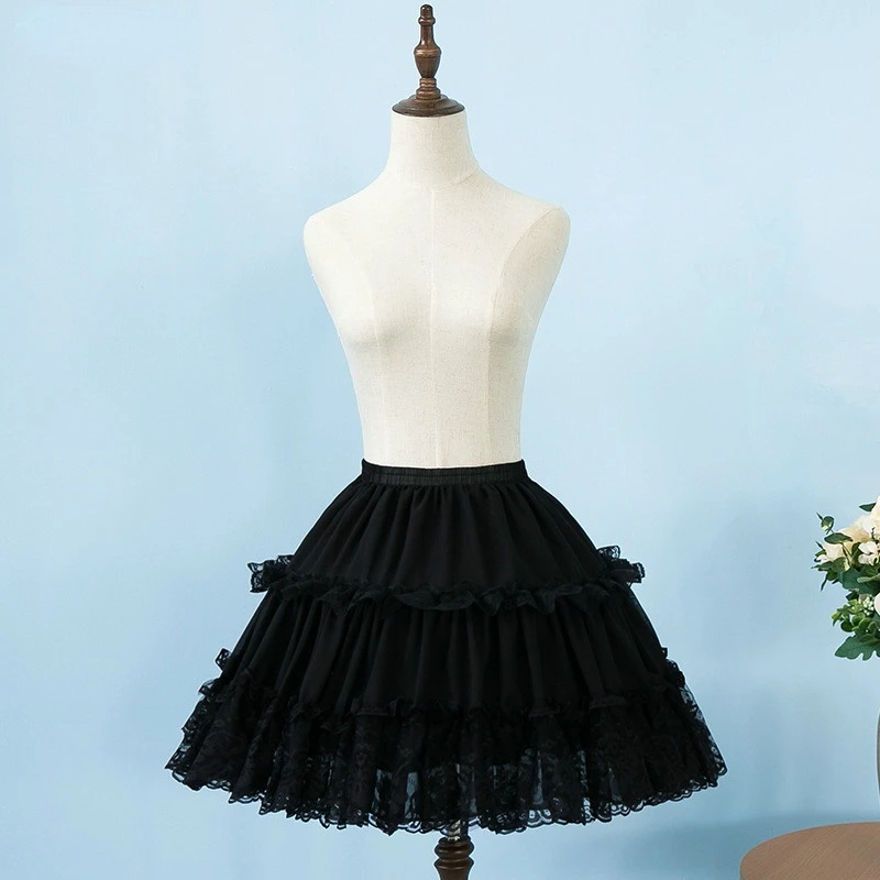Lolita Chiffon Lace Cosplay Petticoat Underskirt Short Women Black Petticoat Wedding Accessories