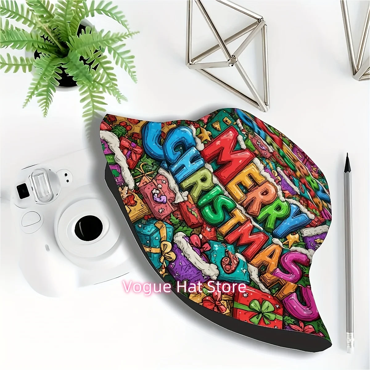 1pc Winter Christmas Fisherman Hat with Snowflakes & Merry Christmas Lettering - Funky Unisex Bucket Hat with Multicolor Holiday