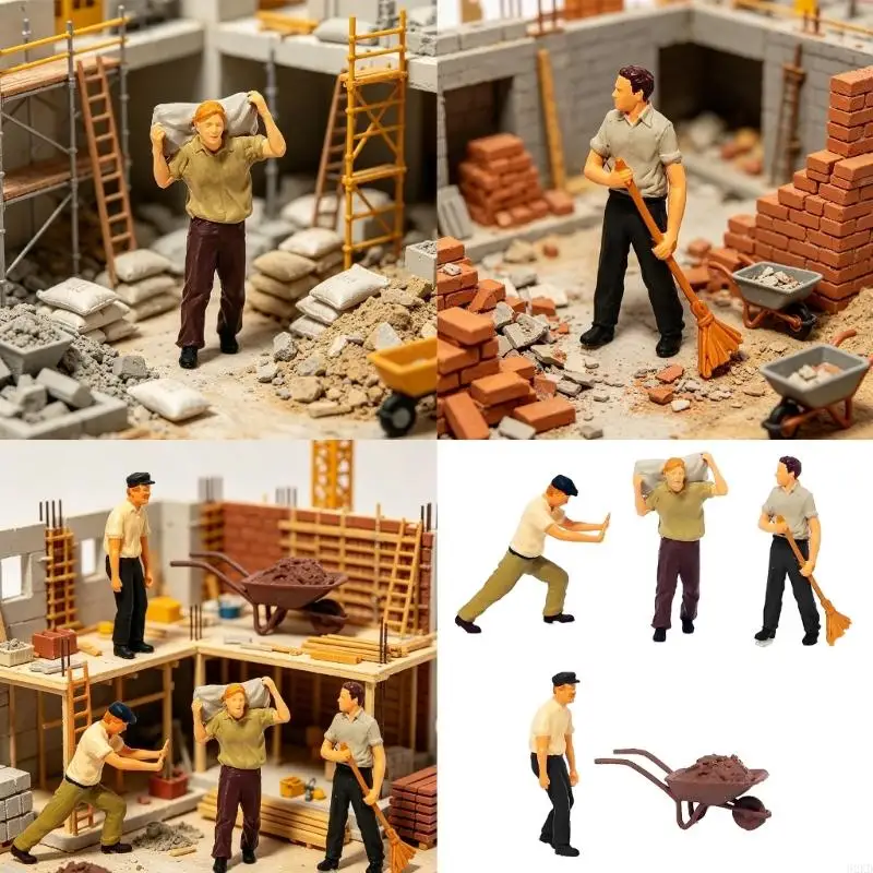 62KD Artistic Miniature Construction Worker Resin Statue Architectural Tiny Figure for Model Projects & Collectors