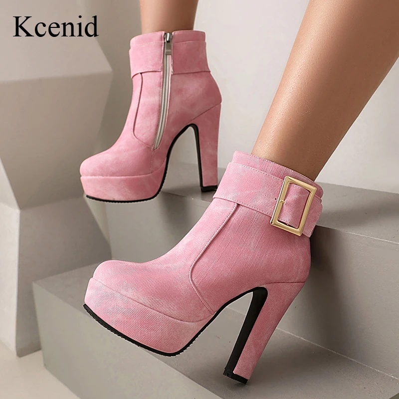 

Kcenid Extreme High Heel Ankle Boots Women Platform Spike Heel Shoes Zipper Buckle Short Boots Ladies Autumn Winter Shoes Denim