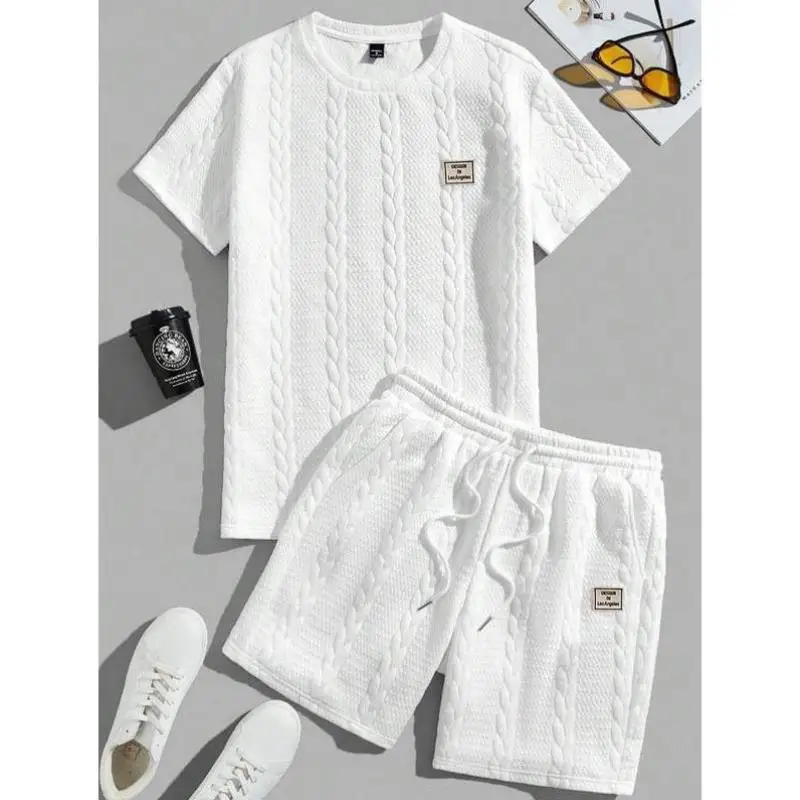 

Ribbed Patchwork Set Casual Sportswear Two-Piece Suit Autumn Seven-Quarter Sleeve Brandless Men's Clothing