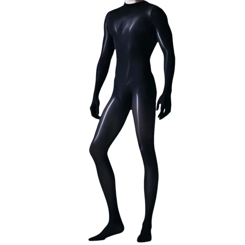 مثير الرجال شير قفازات طويلة الأكمام لامعة مرونة بذلة سوداء اللياقة البدنية Bodycon PlusSize Playsuit سليم ارتداءها الجوارب