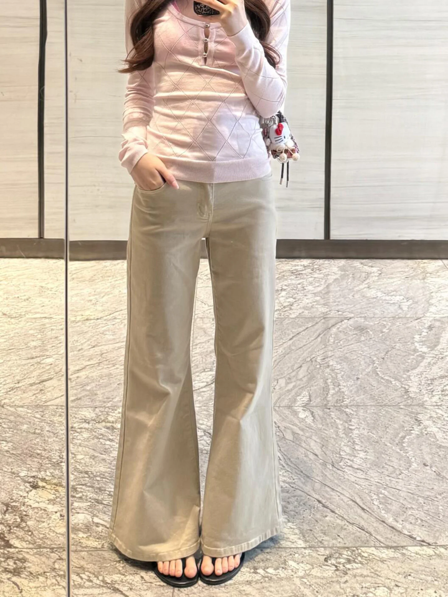 

Khaki Color Women's High Waist Bootcut Jeans Retro Washed Slimming Straight Leg Denim Pants Spring Summer New Arrival