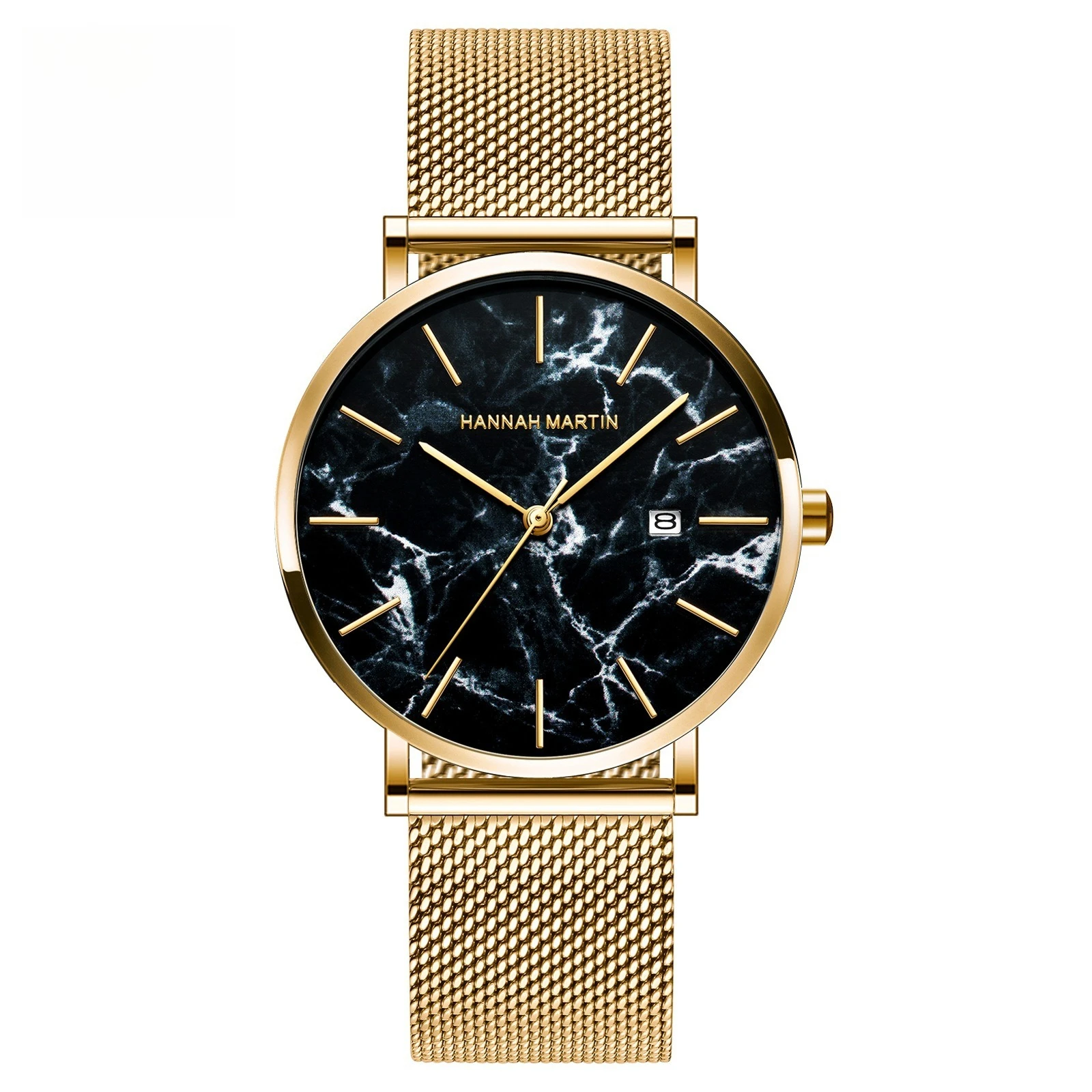 Мужские деловые часы с японским механизмом — мраморный текстурированный циферблат, дата, тонкие и легкие