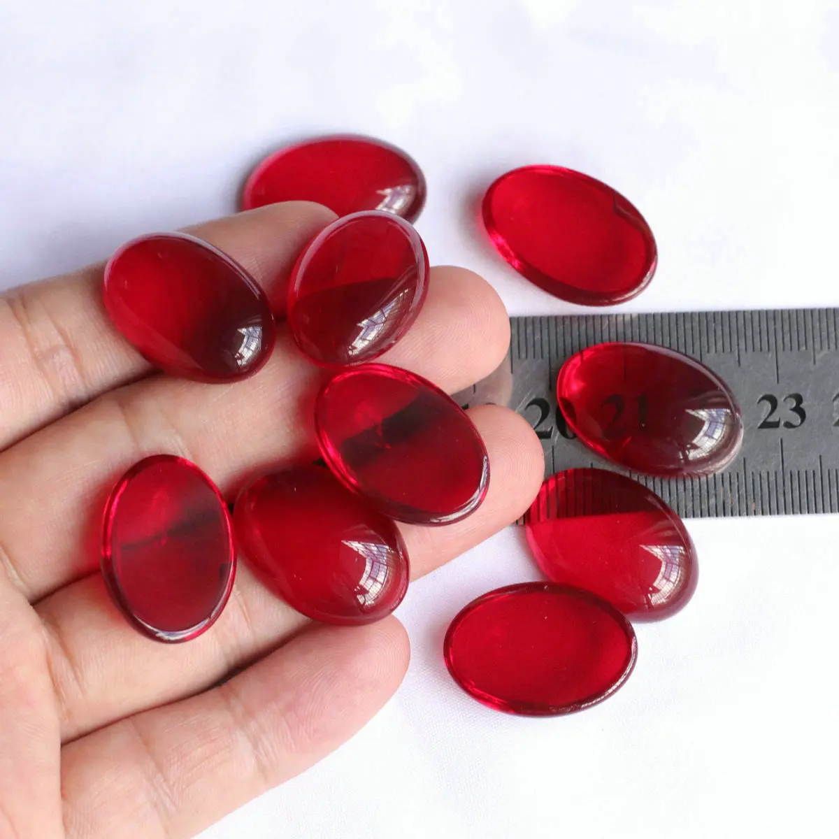 18x25mm Oval Glass Cabochon Imitation Ruby Jade Loose Gemstone Flat Back Beads for Ring Inlay DIY Jewelry Making Aquarium Decor