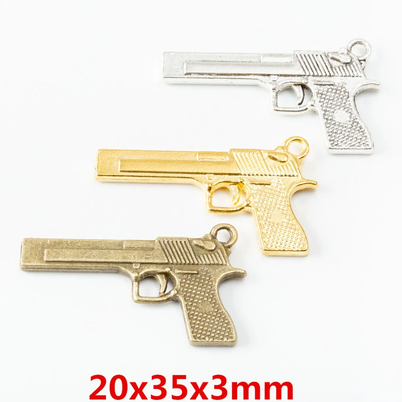 50pcs 20*35 มม.ZAKKA ร้านขายของชํา Creative Retro อาวุธองค์ประกอบ Desert Eagle ปืนพกทําด้วยมือ DIY, สีบรอนซ์ยอดนิยมสร้อยคอเครื่องประดับ Pend