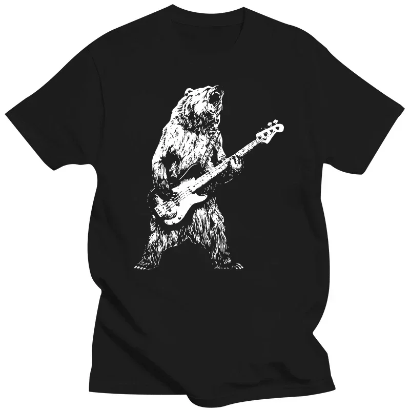 Cats Guitar Guitarist Music Lovers Tops 100% Cotton O-neck Unisex Casual T-shirts EU Size Retro Bear Playing Bass Guitar T Shirt