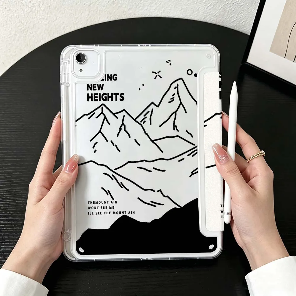Mountain Climber Design For iPad Mini Pro Air 5 6 7 8 9 10th 11th 11 9.7 10.9 13 inch Transparent Y-Shaped Folding Tablet Case