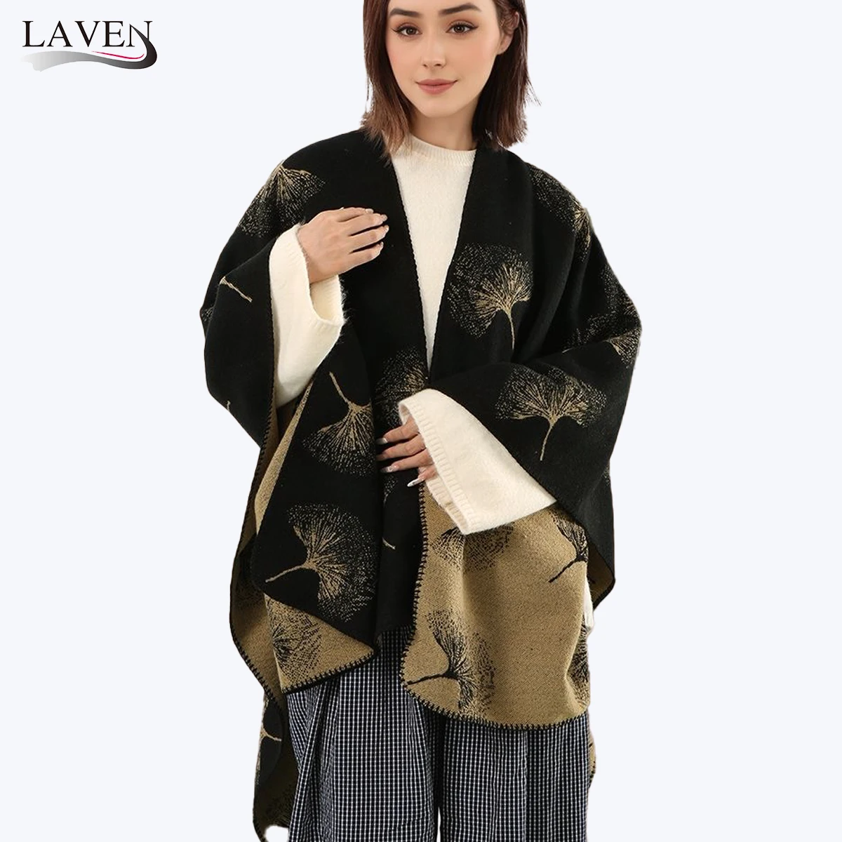 Herfst Nieuwe China-Chique Vintage Sjaal En Wraps Trui Vrouwen Elegante Bladprint Vest Kleur Casual Gebreide Jas Top