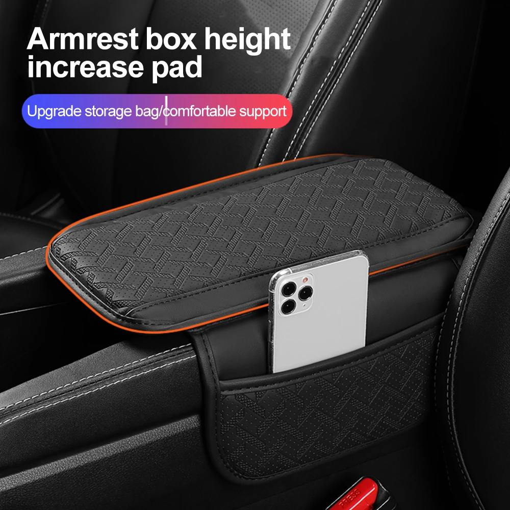 Car Armrest Box Height Pad Universal Leather Armrest Cushion Support Armrest Storage with Pocket Central For Relieving Fatigue