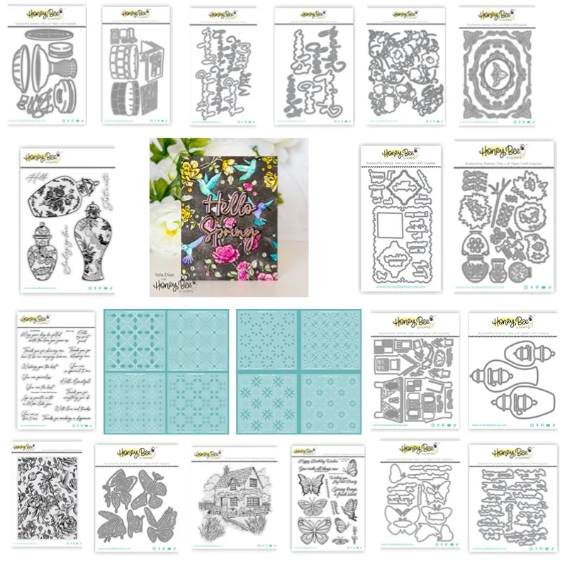 Metal Cutting DiesFloral Mosaic Spring Bird Bath Ginger Jars Cottage Silicone Stamps Scrapbooking Stencil Photo Album Card DIY