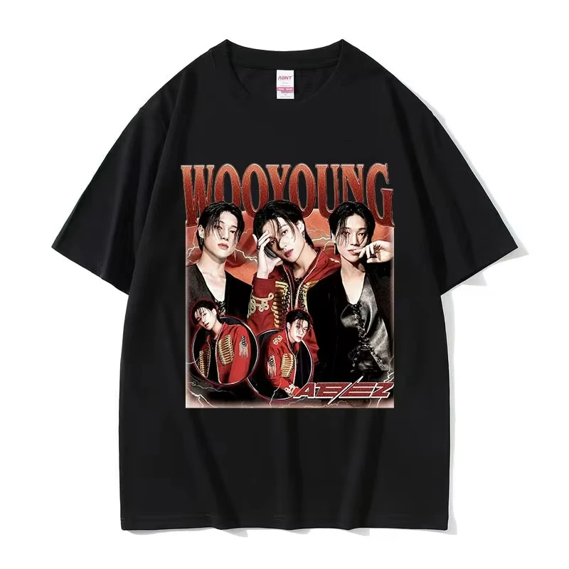 2026 Summe Kpop Band Choi San Ateez Graphic Men Hip Hop Clothing Oversized 100% Pure Cotton Printed T-shirt Leisure T-shirt Y2k
