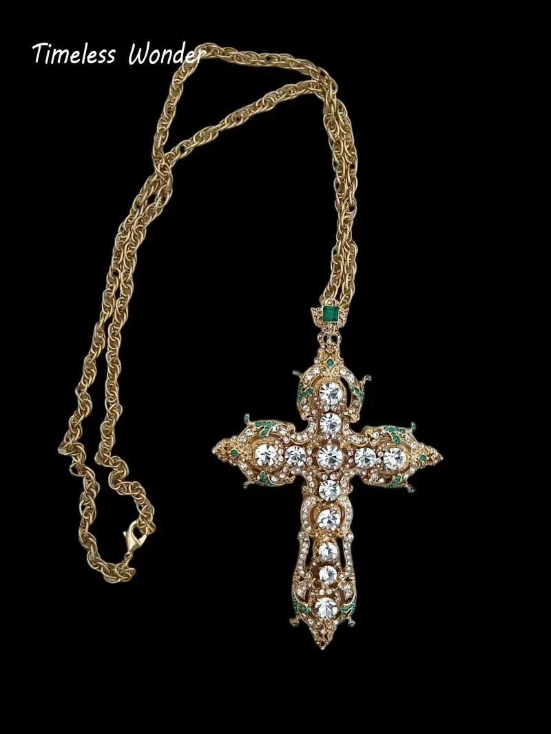 

Timeless Wonder Fancy Zircon Cross Detachable Pendant Necklace for Women Designer Jewelry Runway Trendy Vintage Versatile 4526