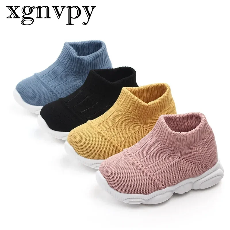 xgnvpy Men's and Women's New Flying Mesh Small Children's Shoes Breathable Non-slip Spring Leisure Baby Walking Shoes