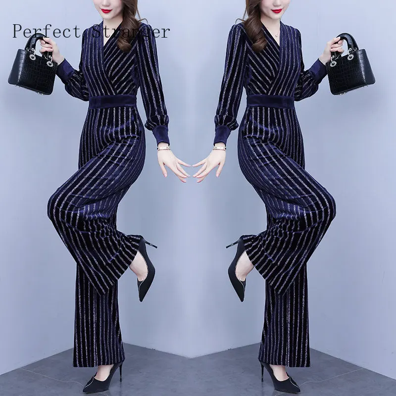 2024 Spring Autumn Velvet Casual Y2K Clothes Long Sleeve V Neck Bodycon  Jumpsuit Women Sporty Streetwear Romper Outfits