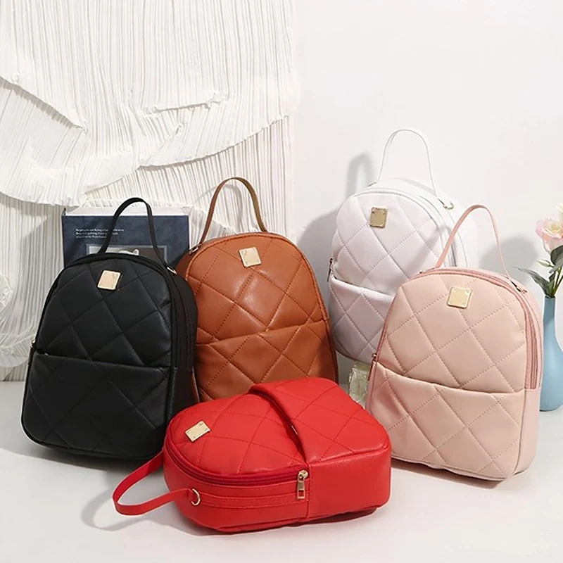 

2025 New Embroidery Small Backpack Fashion Solid Color Zipper Women Shoulder Bag Large Capacity PU Leather Travel Rucksack