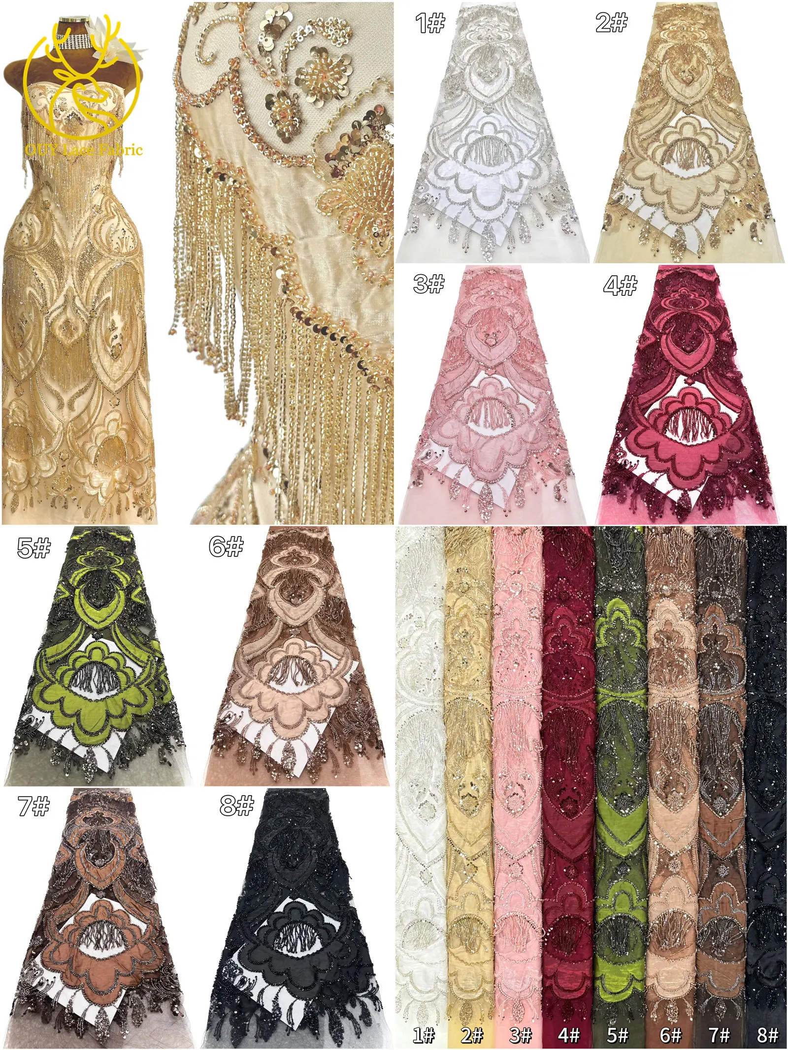 Luxuriöser Afrikanischer 3D-Perlen-Spitzenstoff 2026 Hochwertiger Französischer Pailletten-Samtstoff Nigerianischer Stickerei-Kleiderstoff zum Nähen – Detail 4