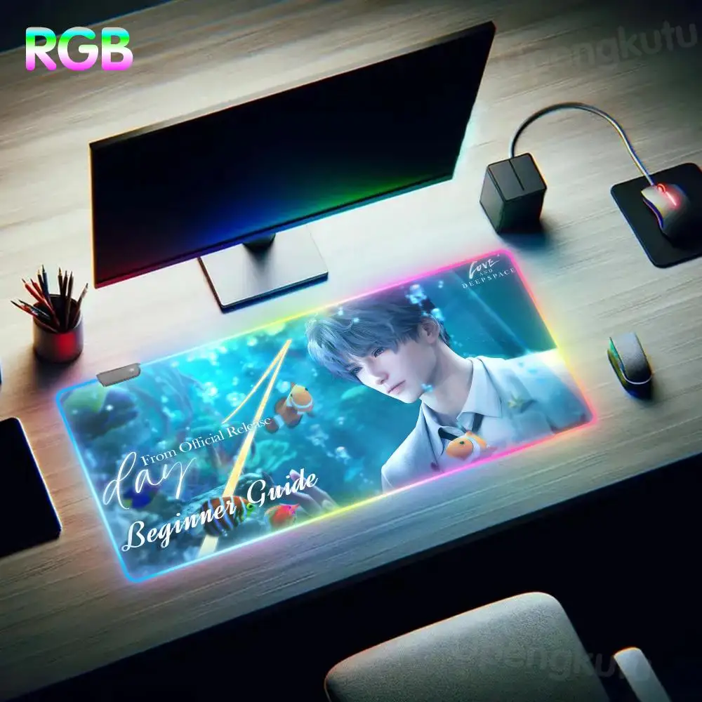 L_love and D_deepspace Mouse Tapete Para Mouse Pad RGB Mouse Pad LED Large Gamer Desk Mat Anime Student Writing Pad Luminous