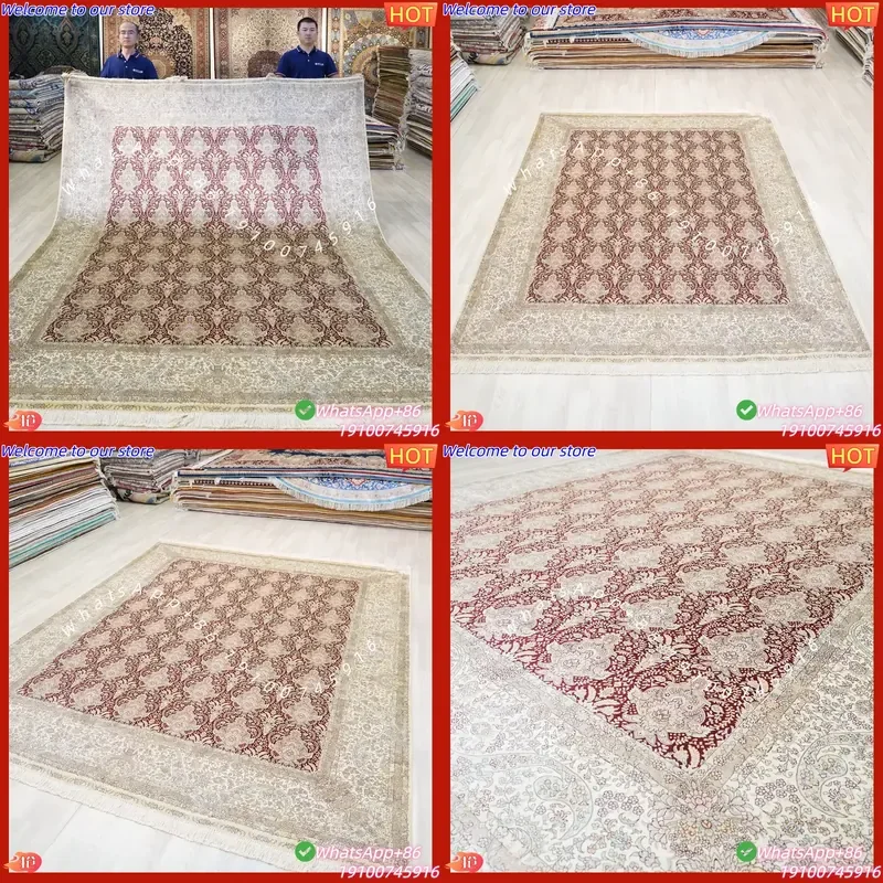 CECertificate 8x10ft Living Room Persian Handmade Turkish Silk Carpet with Floral Pattern Washable Non-Slip China