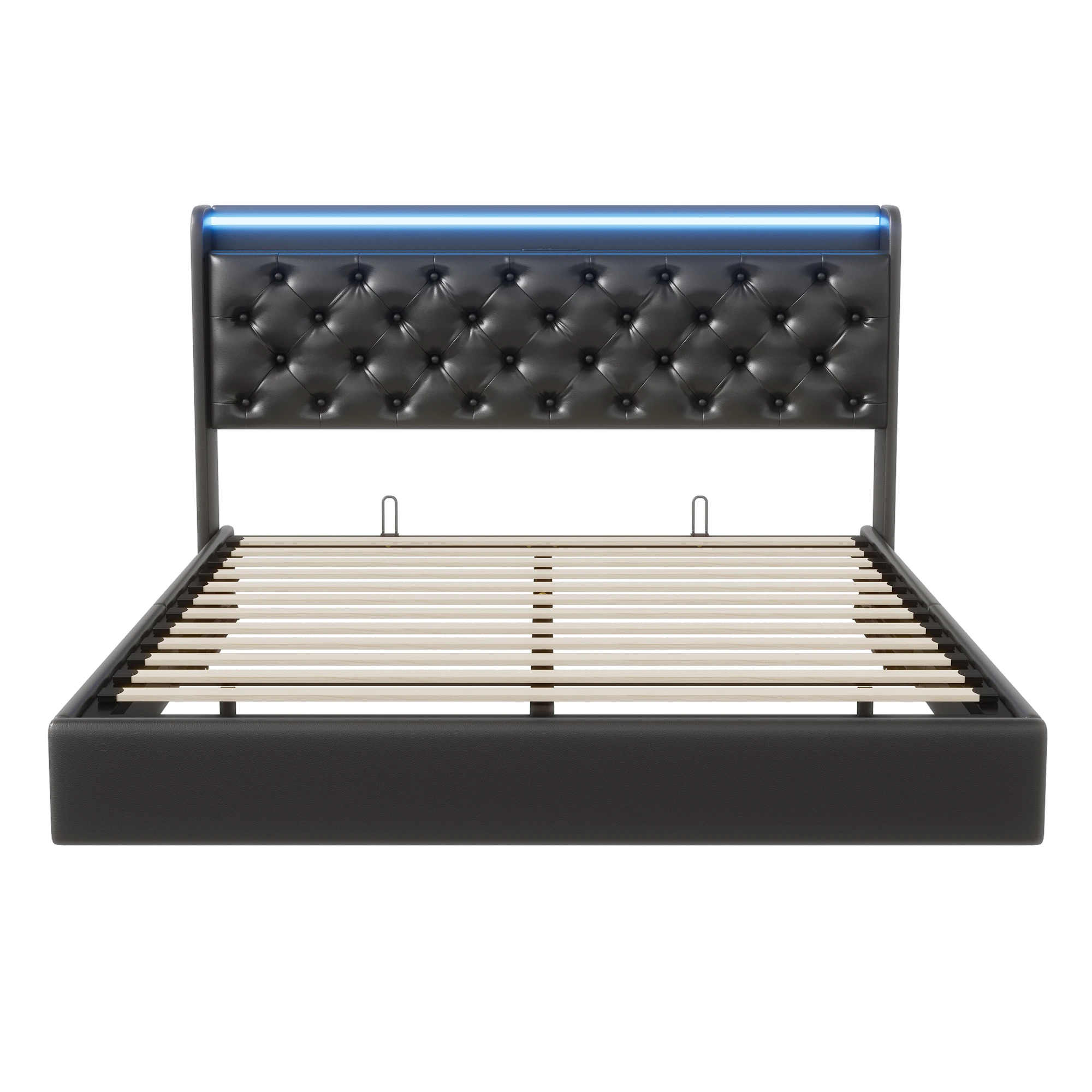 Rosahqnda Polsterbett, Doppelbett mit USB-Ladefunktion, LED-Beleuchtung, Kopfteil mit Stauraum, versteckte Bettfüße, Leder-Finish – Detail 21