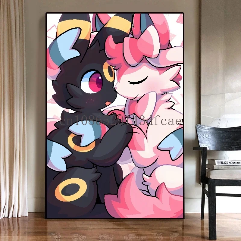 Lukisan kanvas Pokemon Anime Jepang hadiah Poster ho-oh Sylveon dekorasi rumah kamar tidur anak-anak Gambar Seni Dekorasi ruangan Modern