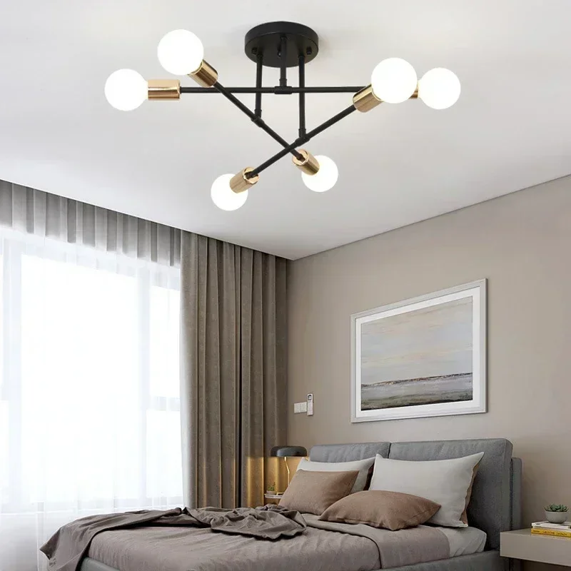 Vintage Ceiling Lamp Pendant Light Multiple E27 Lamps 6 Heads Black/White/Gold for Living Room Modern Simplicity LED Chandelier