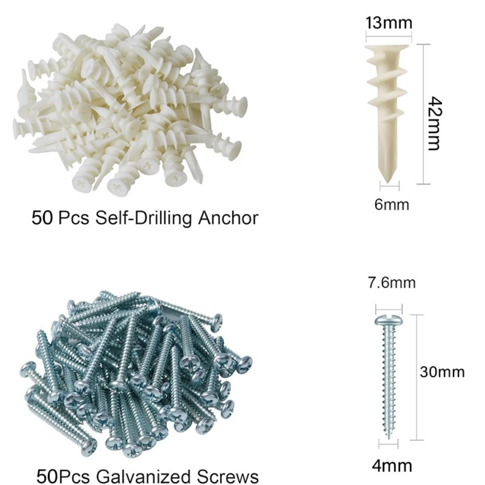 60/100/140Pcs Gypsum Board Screws Drywall Anchor Screws Spiral Anchors Plasterboard Iron Expansion Threads Plastic Anchor Screw
