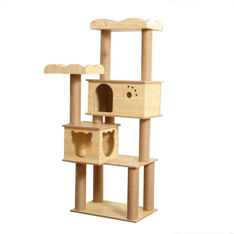 Wholesale Customized Wooden Pet Cat Tree Tower House Condo Scratcher Rascador Para Gatos