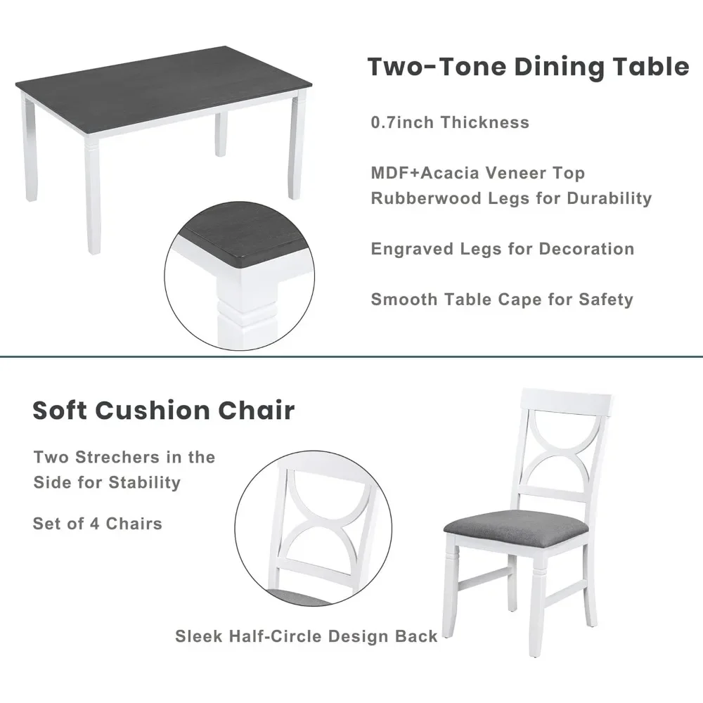 Ensemble de table de salle à manger en bois pour 6 personnes, banc et chaises, cuisine rustique, ensemble de salle à manger avec table interdite