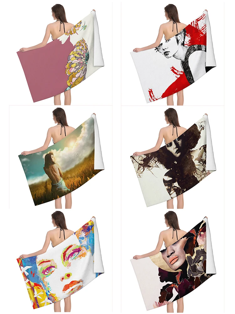 Home bath towels for the body towels bathroom quick drying microfiber beach Oil painting style man large sports towel aaaa