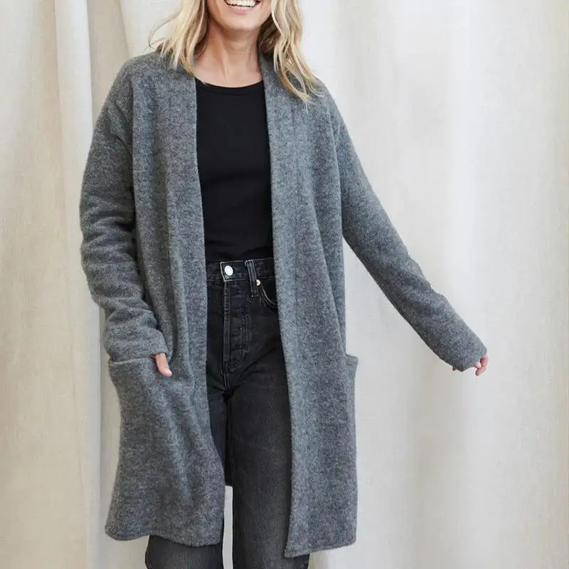 여성 니트 가디건 스웨터 롱 슬리브 폴리에스터 섬유 탑 자켓 가을 패션 여성용 오픈 스웨터