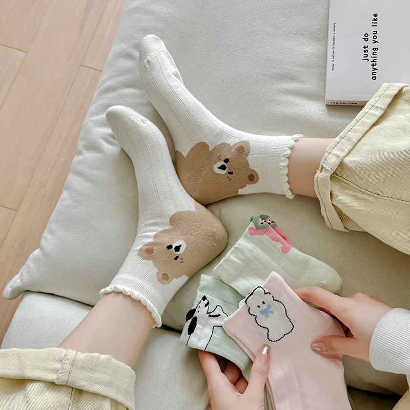 Ladies Korean Thin Cotton Short Socks Small Animal Cartoon Kawaii Sweet Design Pretty Casual Gift For Spring Summer Cute