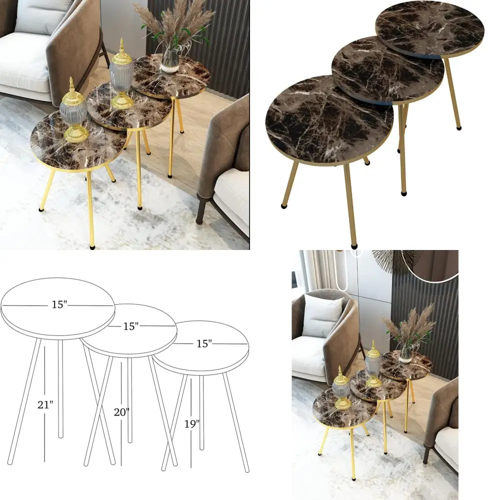 طاولات قهوة مستديرة مكونة من 3 قطع - طاولات جانبية مدمجة قابلة للتكديس للمساحات الصغيرة، مثالية لغرف المعيشة وغرف النوم والليل #1