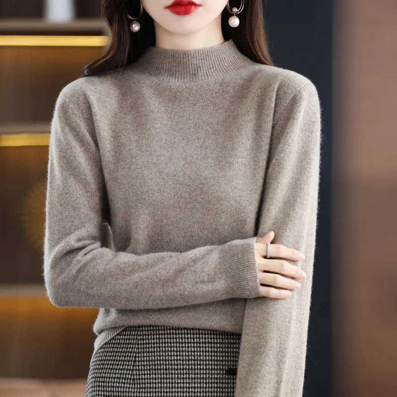 Women's Autumn/winter Semi-turtleneck Knit Sweater Line Ready-to-wear Base Fashion High Street Solid Color Sweater E2303