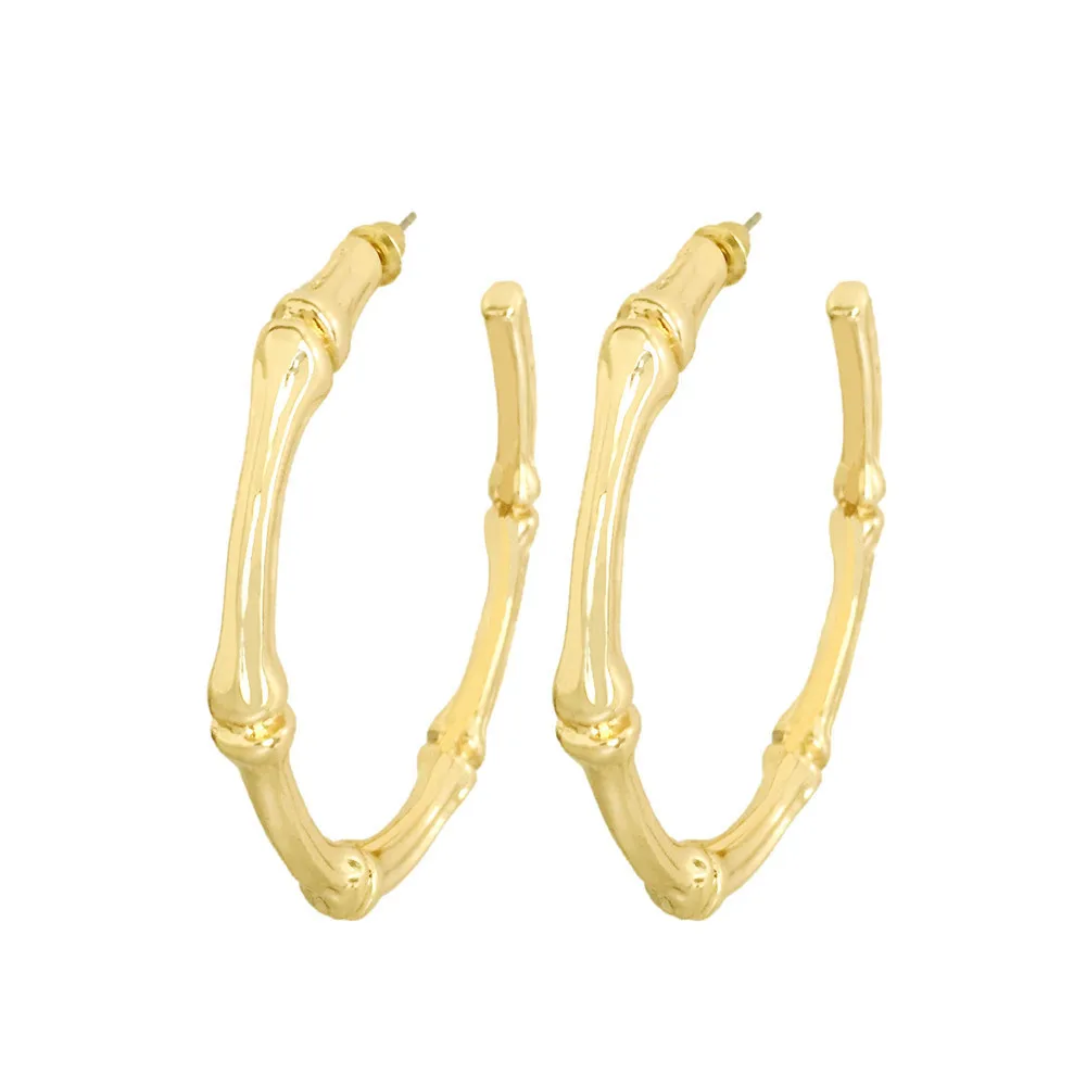 

Trendy Gold Color Plating Oval Bamboo Shape Hoop Earrings For Women Casual Chic Gorgeous Elegant Jewelry Accessory