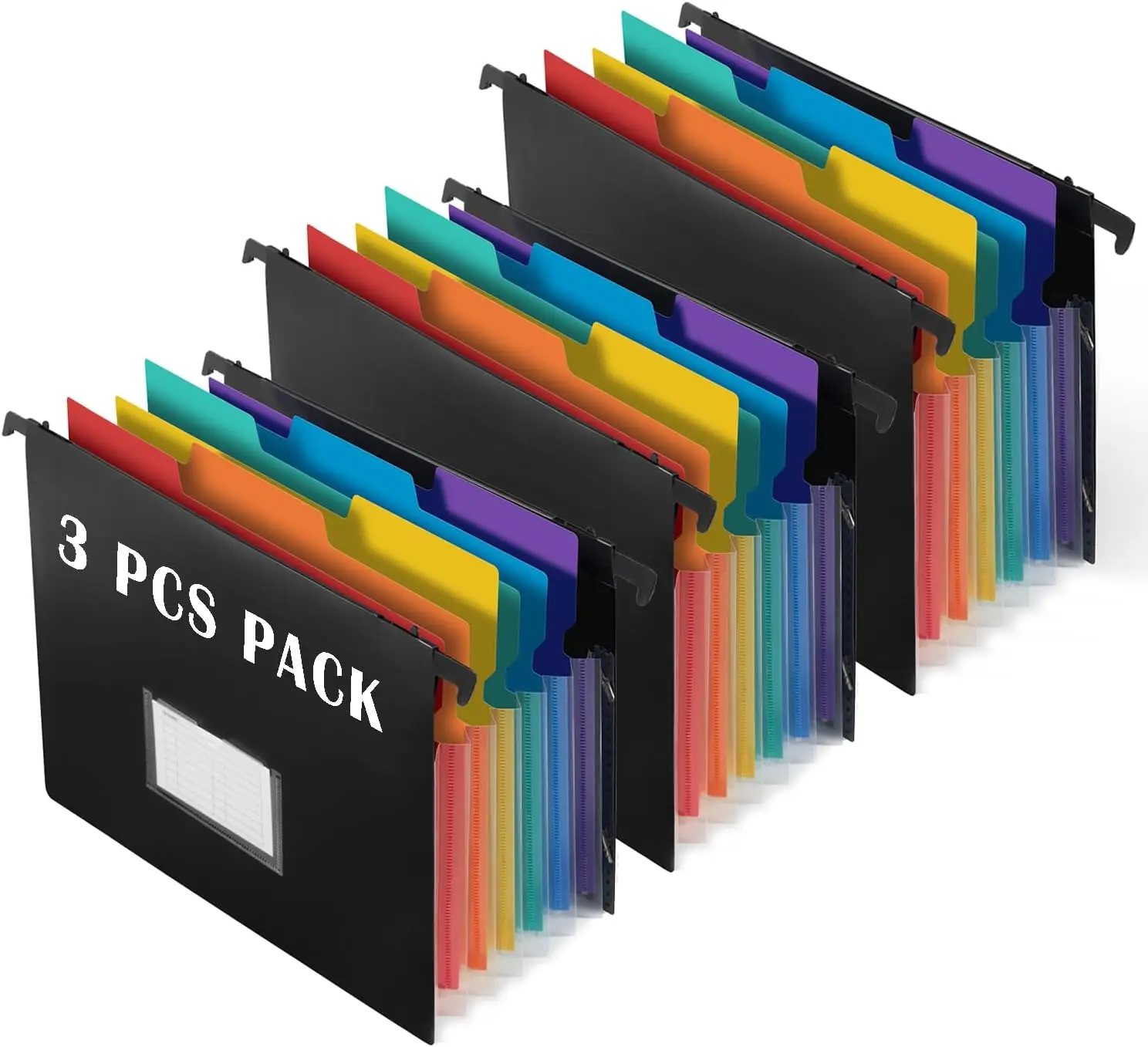 

7-Pocket Hanging File Folder with Retractable Hooks, Expandable Accordion Organizer for Filing Cabinet, Letter Size (3 Pack)