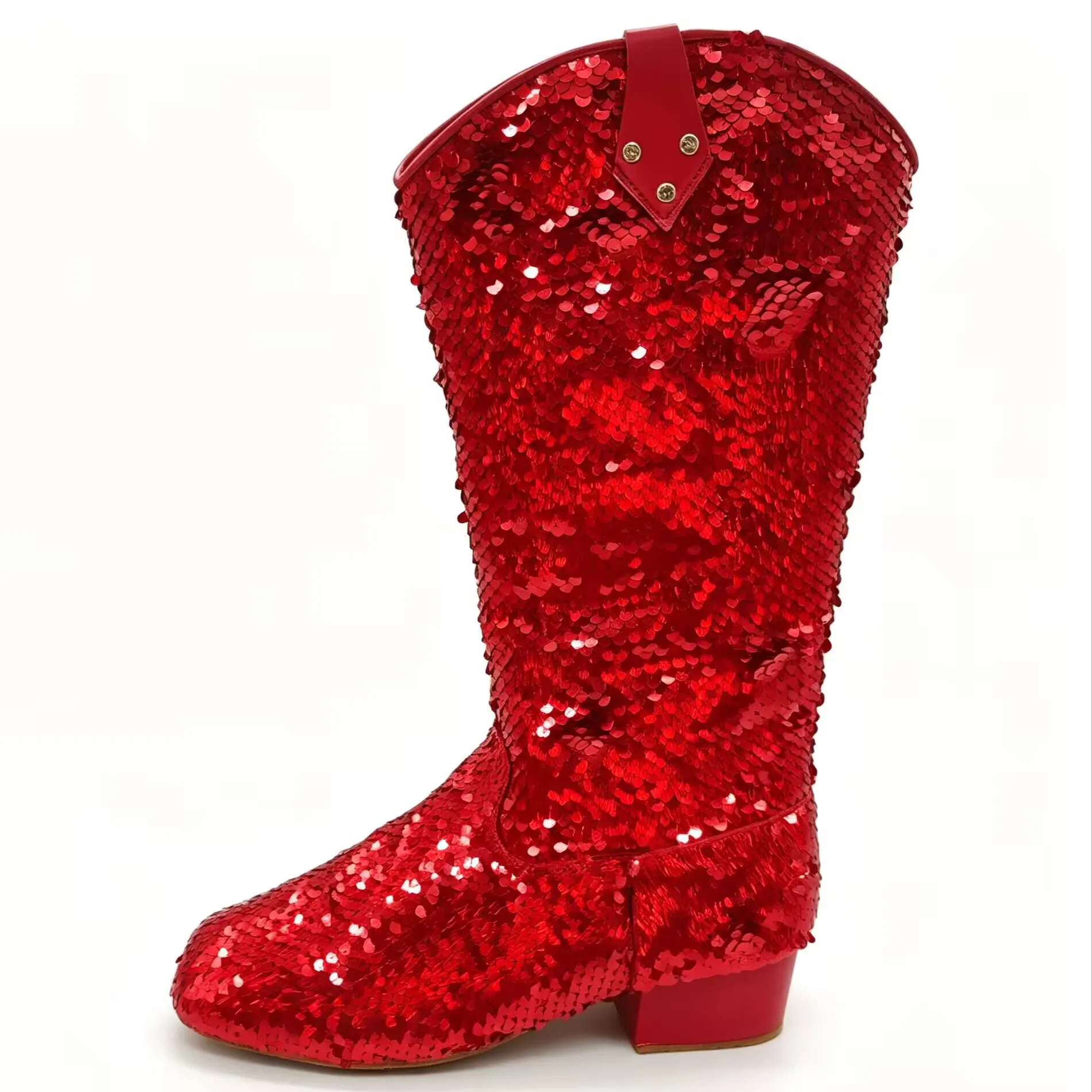 Practice Red Sparkly Latin Dance Boots,Flat Heel Mid-Calf Bling Salsa Jazz Party Shoes Boots for Nightclub Stage Women Dancing