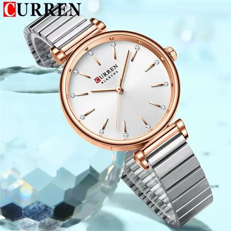 CURREN-Reloj de cuarzo minimalista para Mujer, accesorio de lujo, resistente al agua hasta 30M, con correa de acero inoxidable, 9040