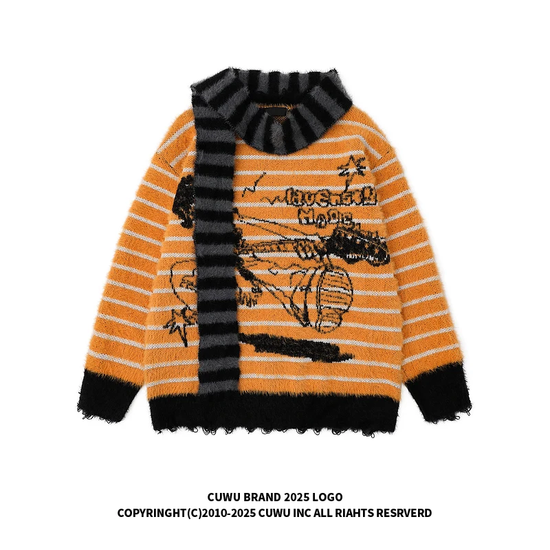 

Cwuw Хэллоуин вышитый Ro Girl полосатый трикотаж женский мужской зимний ленивый мягкий мутон вязаный топ уличный свободный крой