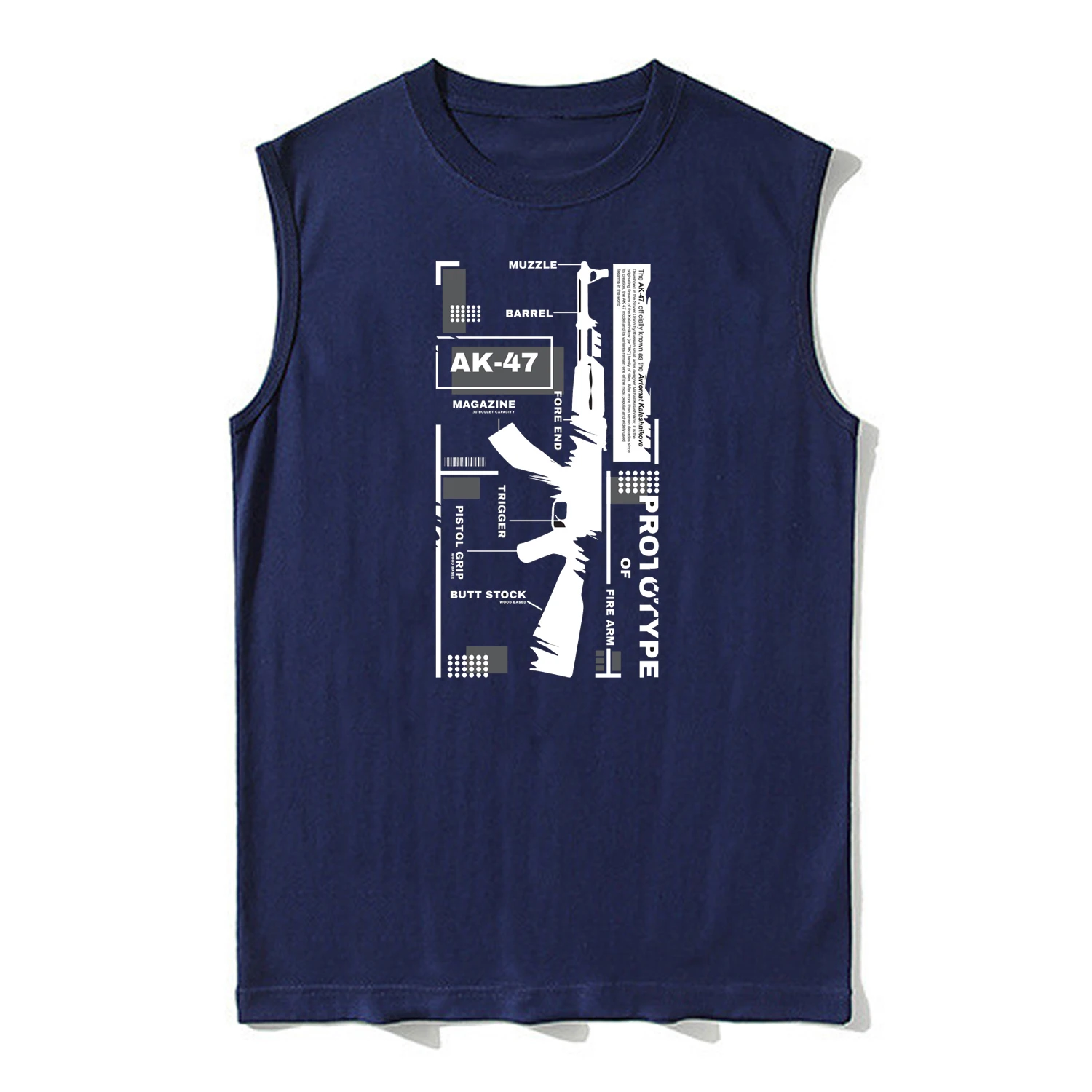 Prototype of Fire Arm - Unique AK-47 Specifications Label Tanktop 100% Cotton O-Neck Summer Casual Mens Vests Sleeveless T-shirt
