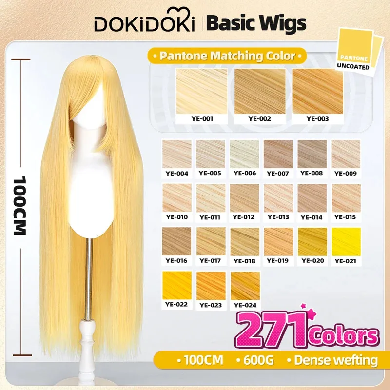 qq28LQ100cm الأساسية تأثيري DokiDoki النساء أصفر أحمر أرجواني أزرق بني أخضر وردي طويل الشعر عالية مقاومة للحرارة شعر مستعار هالوين