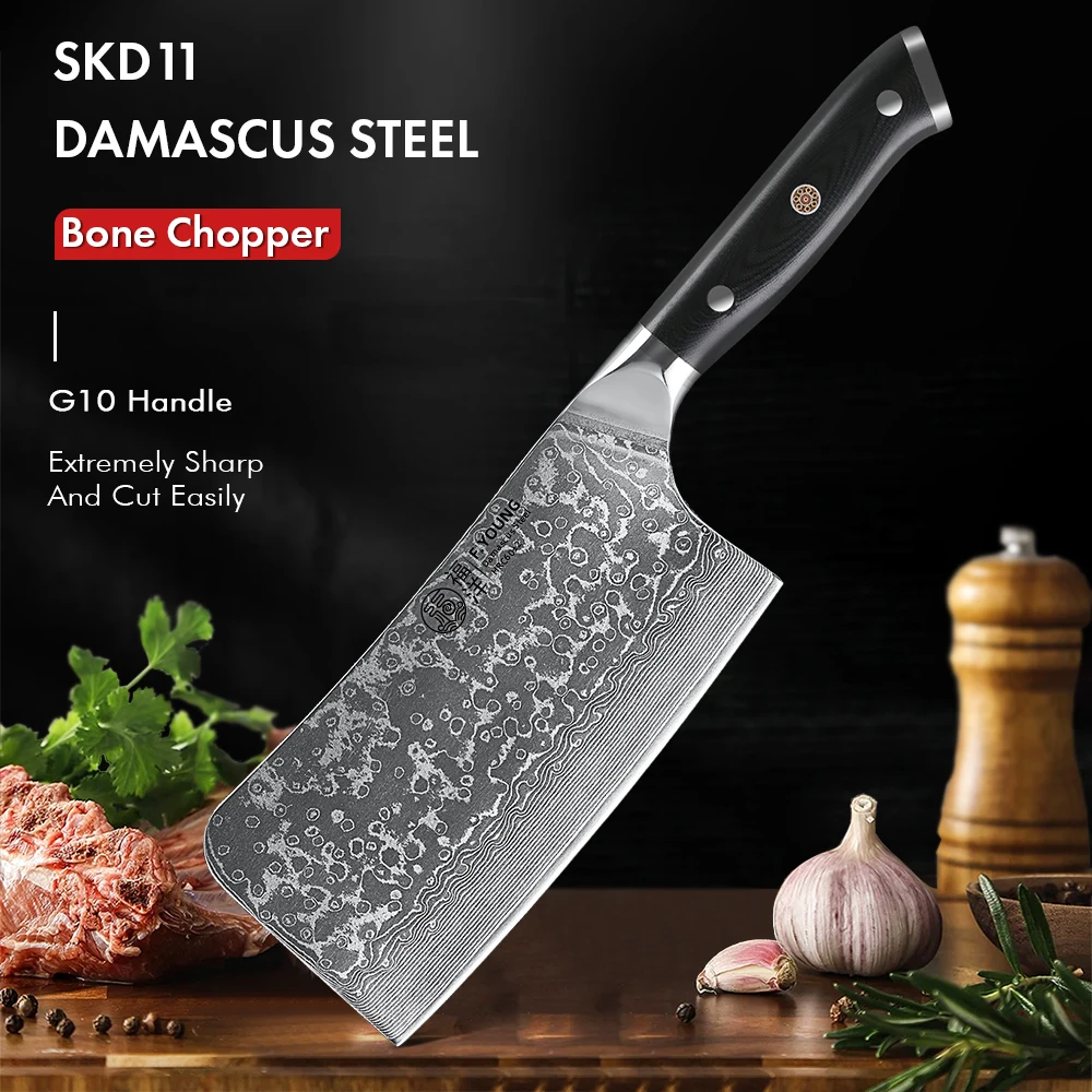 

F.YOUNG 6.5-inch Bone Chopper Knife 67 Layer Japanese SKD11 Damascus Steel Sharp Kitchen Cleaver Boning Cutting Meat Chef Knives