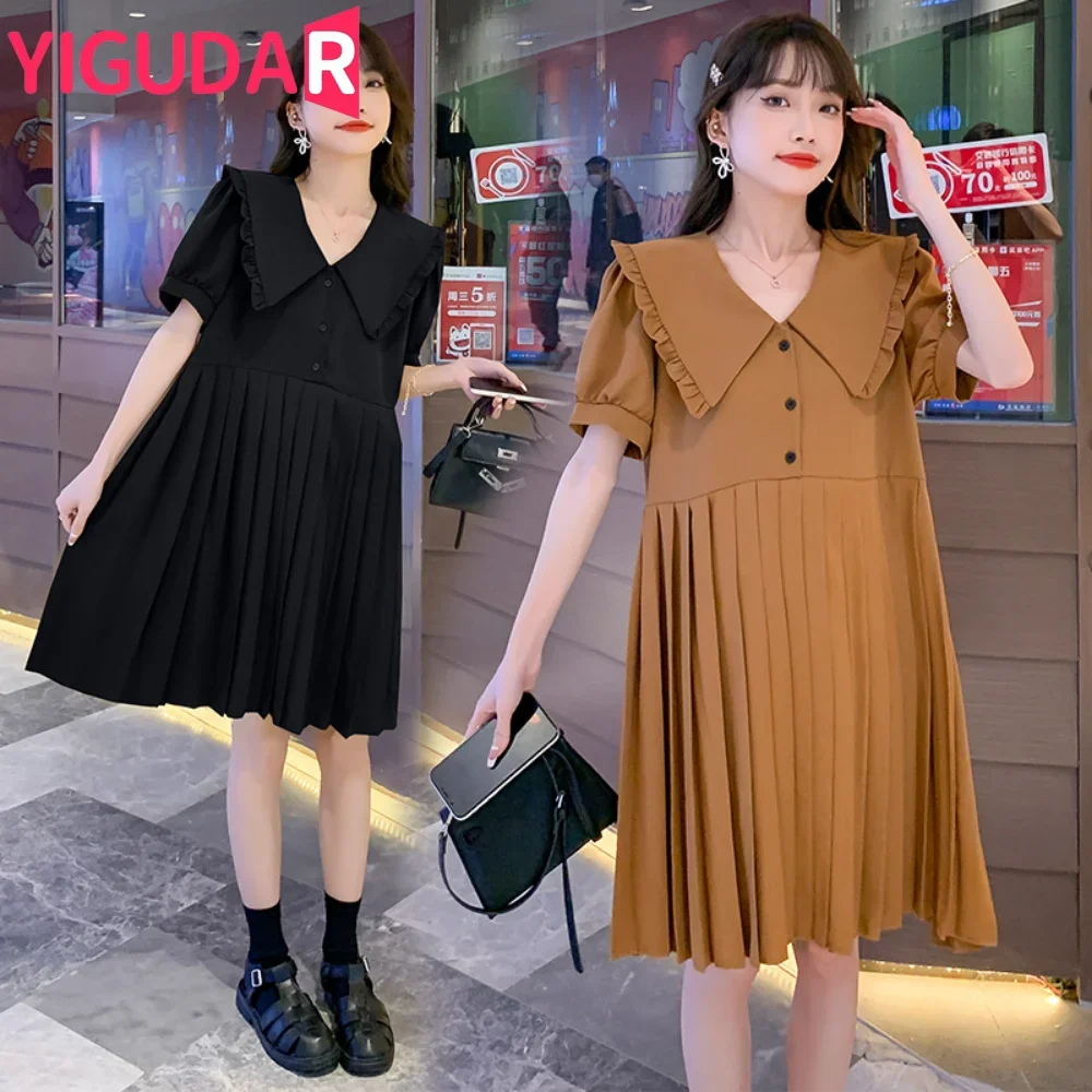 

Loose Comfortable Printed Summer Maternity Dresses Lactation Short Sleeve Turn-Down Collar Pregnant Woman High Waist Women Dress