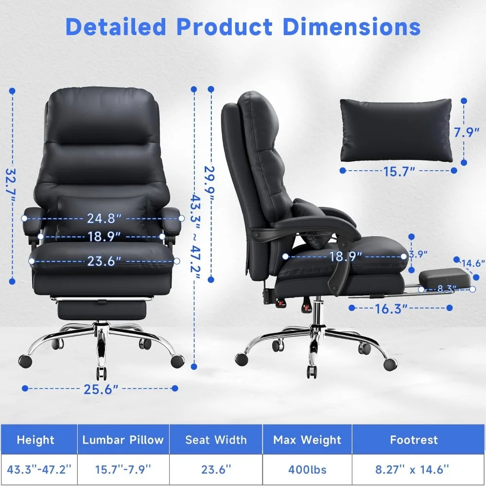 Office Chair, Big and Tall Office Desk Chairs, Ergonomic Office Chairs, 400LBS PU Leather Computer Chairs,Executive