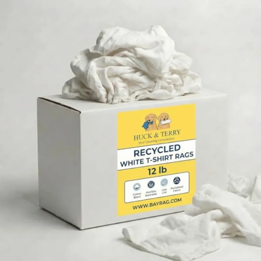 

White T-Shirt Bag of Rags 100% Recycled Material Cotton Blend Bar Mop Reclaimed Eco-Friendly Cloth Cleaning and Painting Rags L